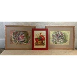 Set of 3 Colorful Flower Paintings Signed L Nellson ‘99